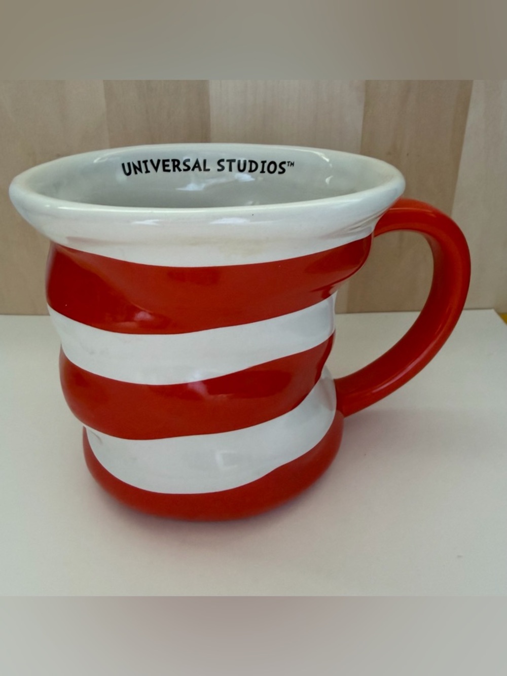 Universal Red and White Striped Ceramic Mug